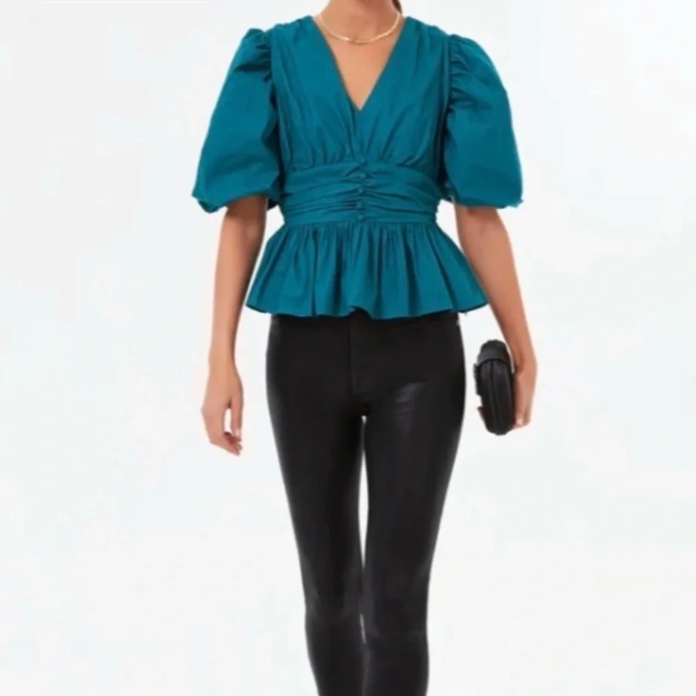 NWT Tuckernuck Hyacinth House Teal Puff Sleeve Top Size S